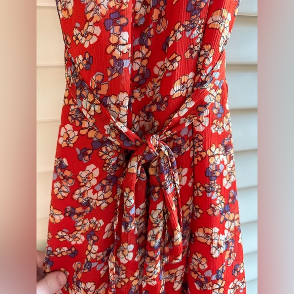 Elle red floral dress with waist tie, size 16. - Picture 2 of 10